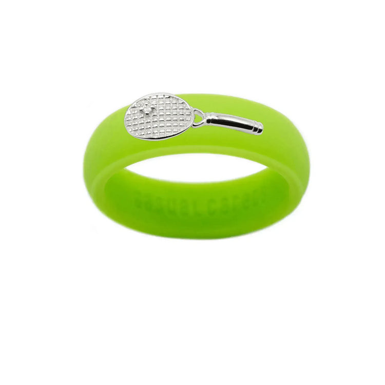 Sterling Silver Diamond Tennis Racket Silicone Ring - Size 4