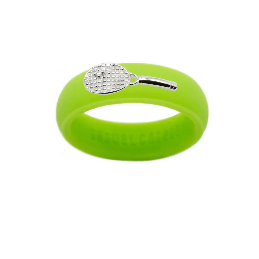 Sterling Silver Diamond Tennis Racket Silicone Ring - Size 4