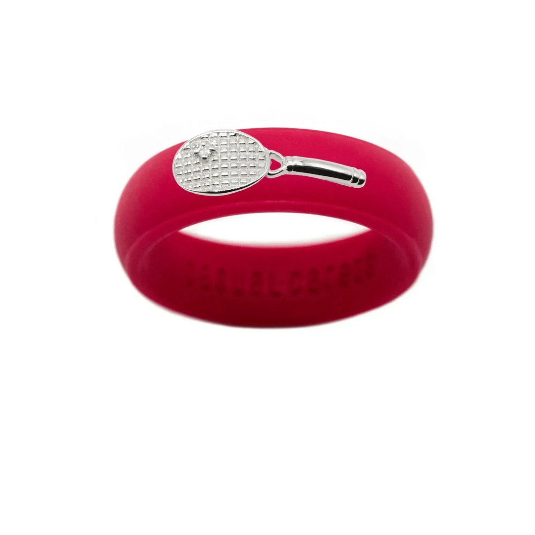 Sterling Silver Diamond Tennis Racket Silicone Ring - Size 4