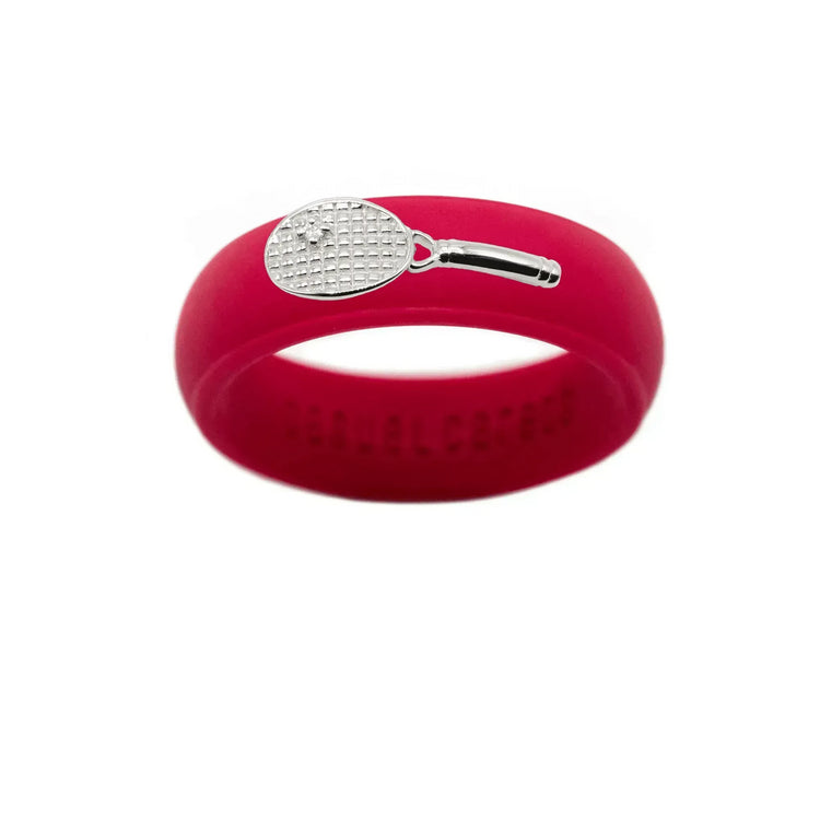 Sterling Silver Diamond Tennis Racket Silicone Ring - Size 9