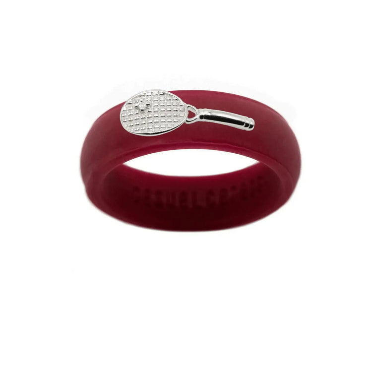 Sterling Silver Diamond Tennis Racket Silicone Ring - Size 4