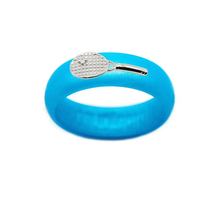 Sterling Silver Diamond Tennis Racket Silicone Ring - Size 4