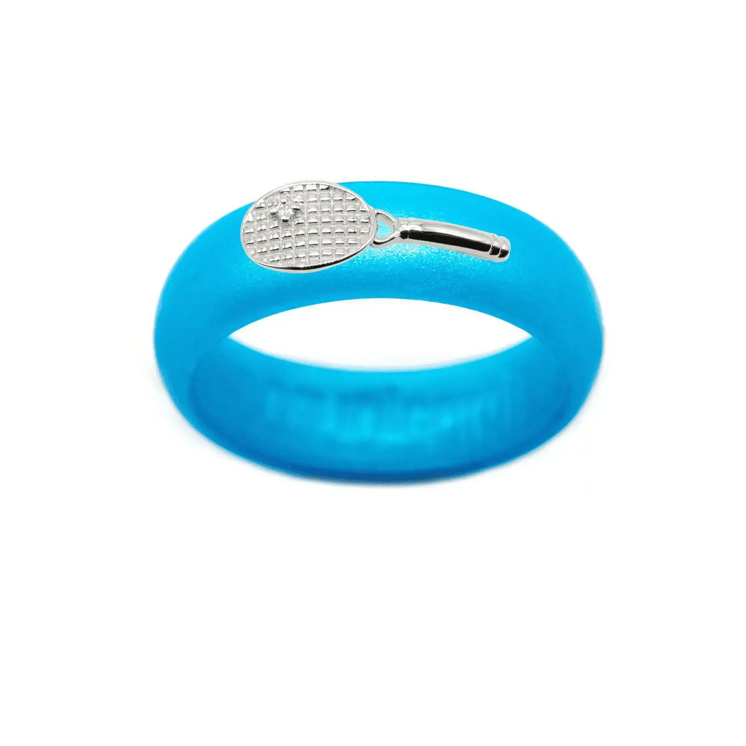 Sterling Silver Diamond Tennis Racket Silicone Ring - Size 4