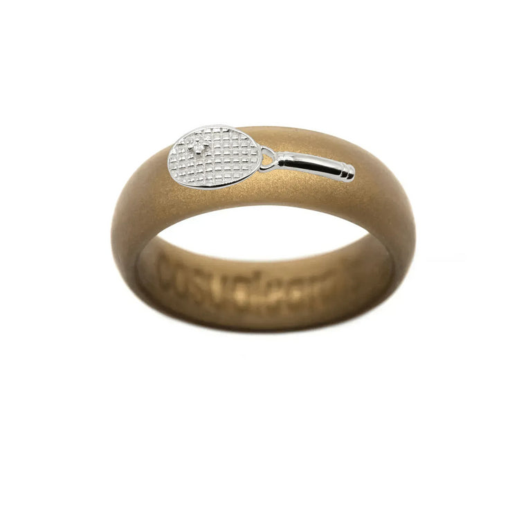 Sterling Silver Diamond Tennis Racket Silicone Ring - Size 4