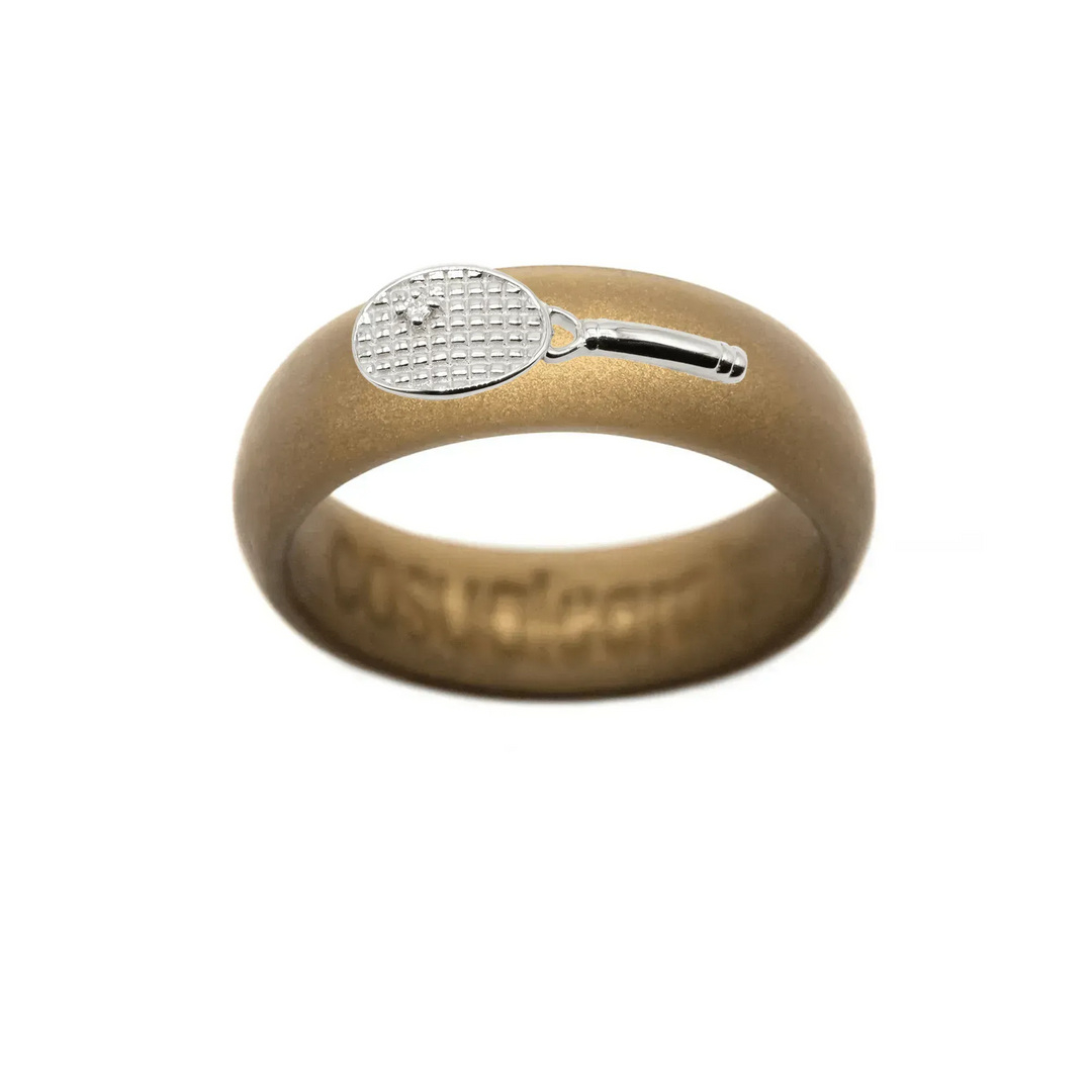 Sterling Silver Diamond Tennis Racket Silicone Ring - Size 4
