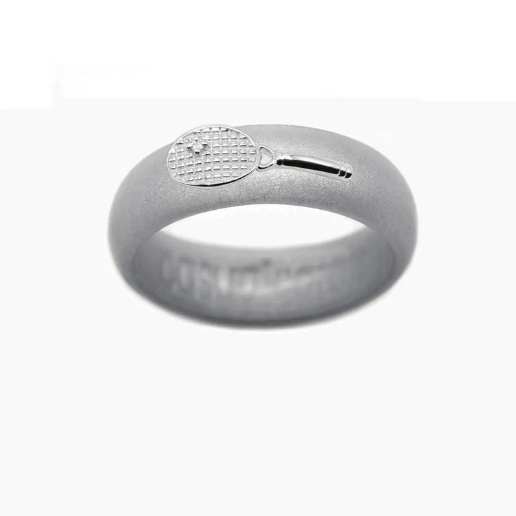 Sterling Silver Diamond Tennis Racket Silicone Ring - Size 4