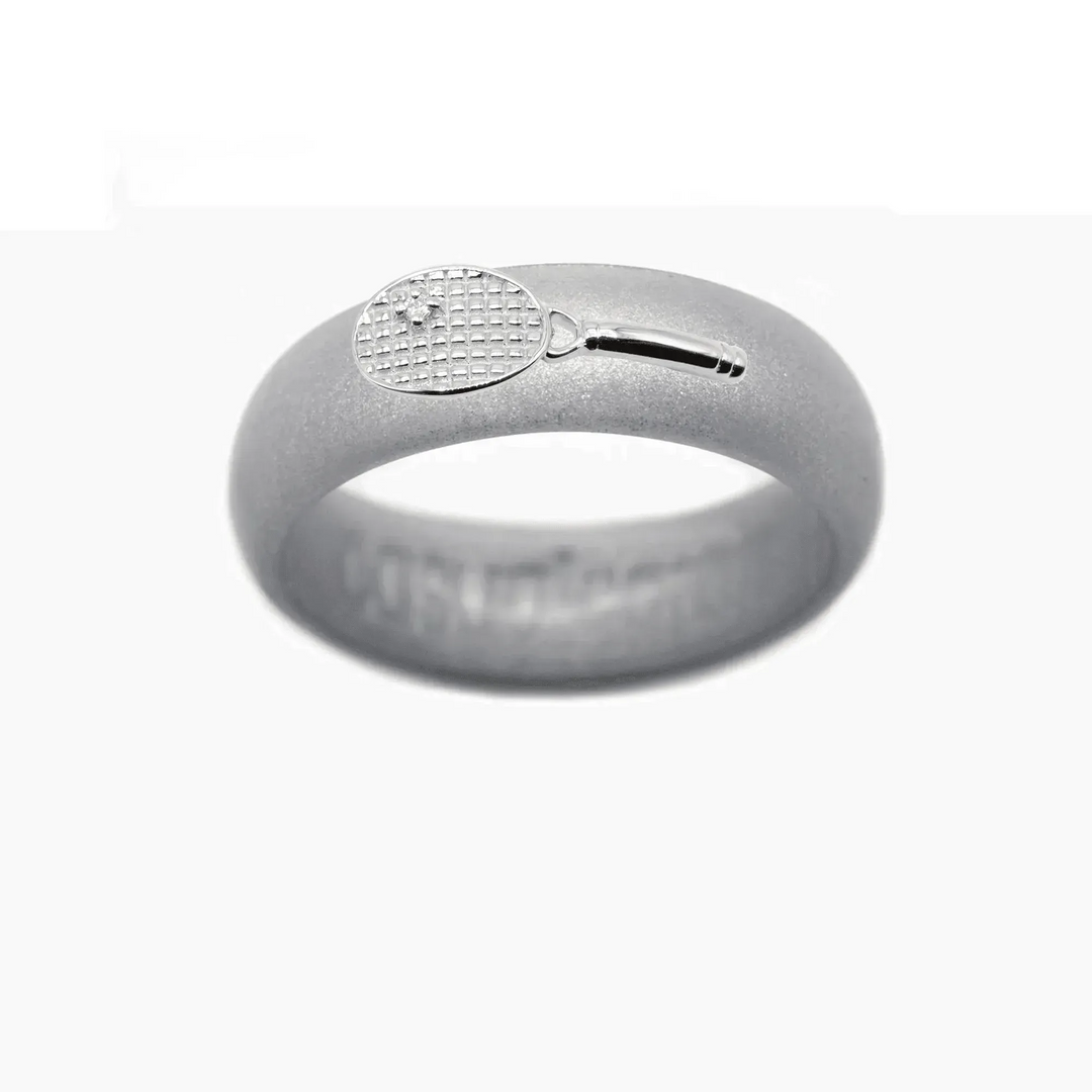 Sterling Silver Diamond Tennis Racket Silicone Ring - Size 4
