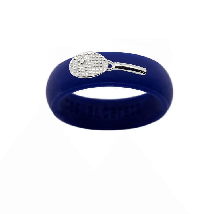 Sterling Silver Diamond Tennis Racket Silicone Ring - Size 4