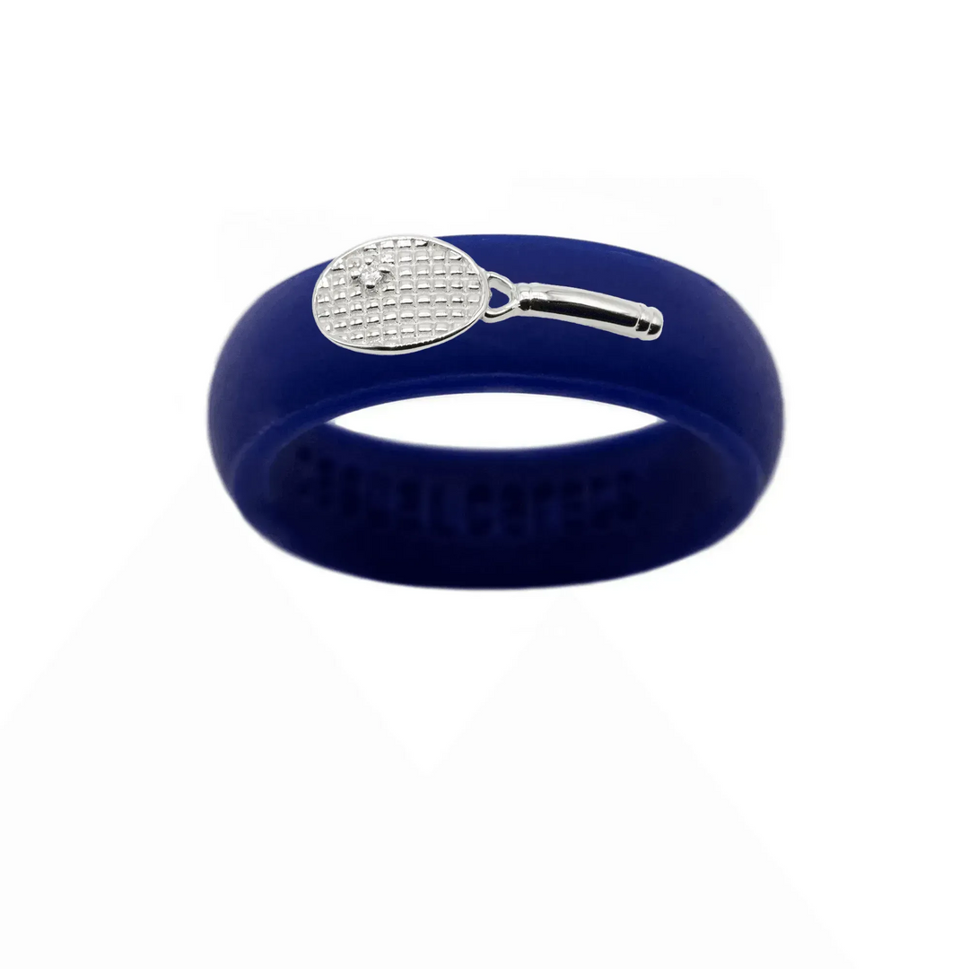 Sterling Silver Diamond Tennis Racket Silicone Ring - Size 4