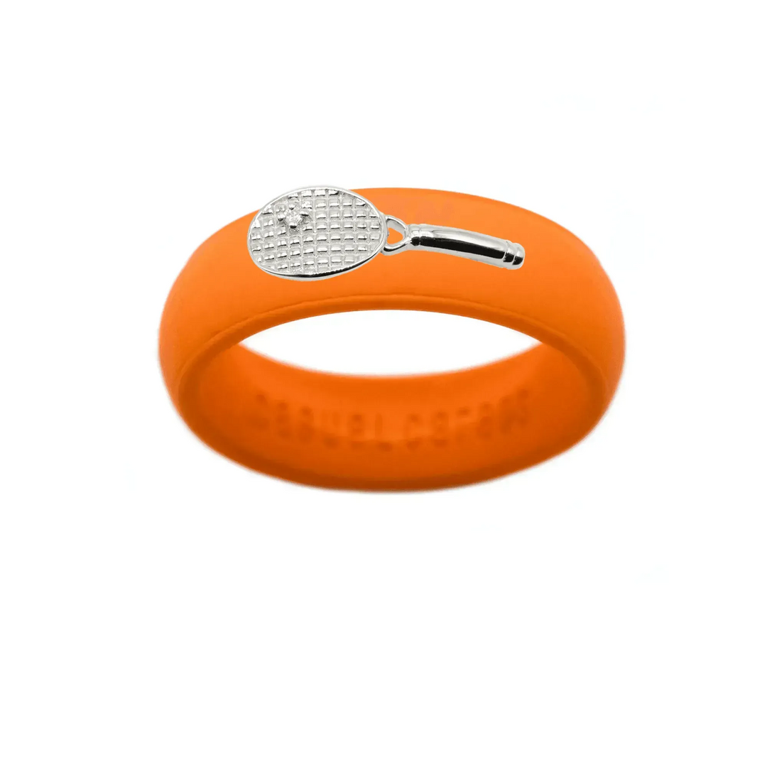 Sterling Silver Diamond Tennis Racket Silicone Ring - Size 4
