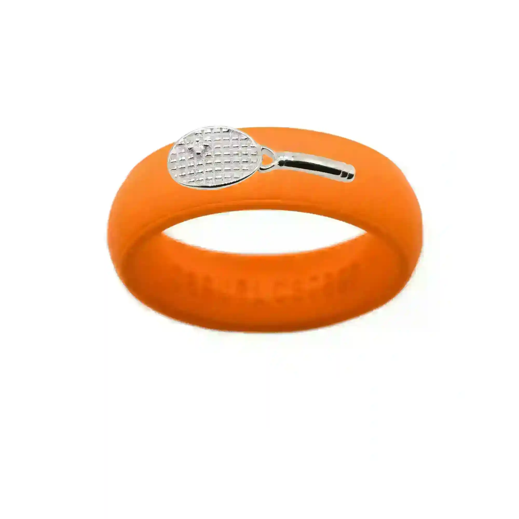 Sterling Silver Diamond Tennis Racket Silicone Ring - Size 8