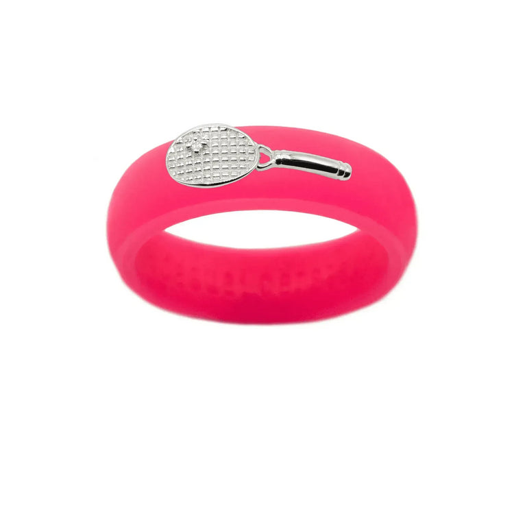 Sterling Silver Diamond Tennis Racket Silicone Ring - Size 4