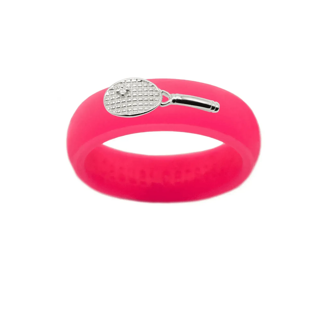 Sterling Silver Diamond Tennis Racket Silicone Ring - Size 4