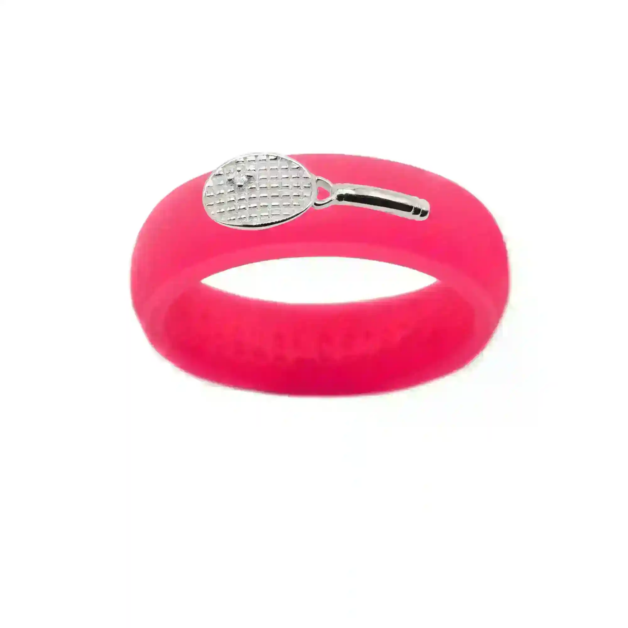Sterling Silver Diamond Tennis Racket Silicone Ring - Size 7