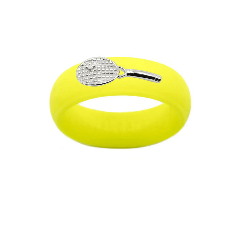 Sterling Silver Diamond Tennis Racket Silicone Ring - Size 4