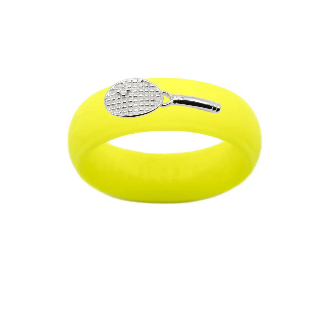 Sterling Silver Diamond Tennis Racket Silicone Ring - Size 4