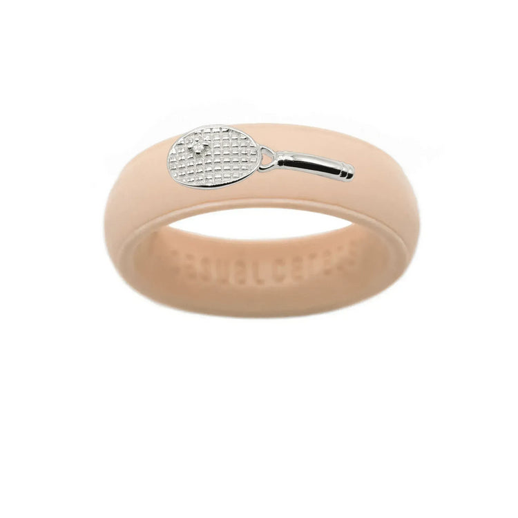 Sterling Silver Diamond Tennis Racket Silicone Ring - Size 4