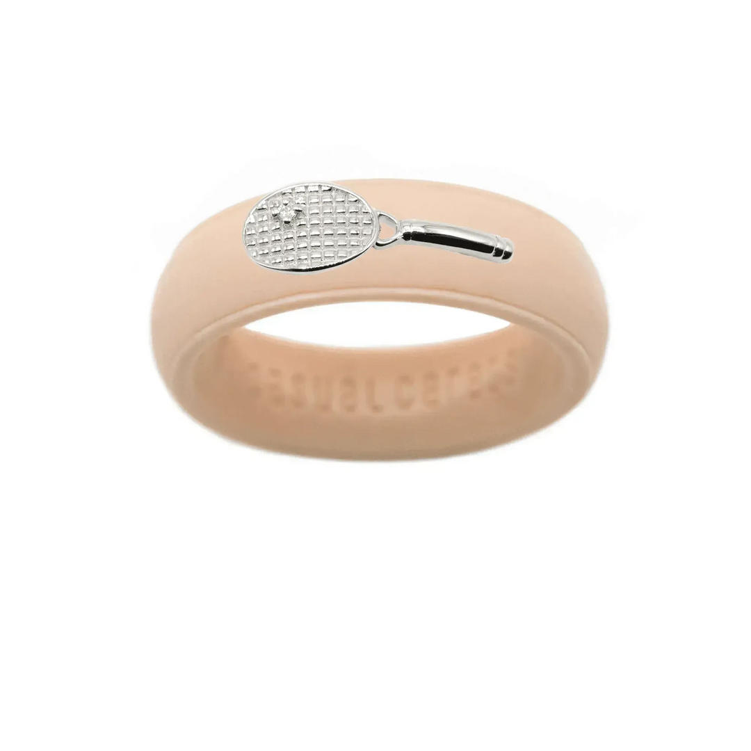 Sterling Silver Diamond Tennis Racket Silicone Ring - Size 4