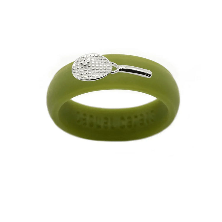 Sterling Silver Diamond Tennis Racket Silicone Ring - Size 4