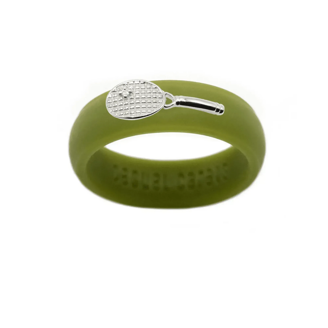Sterling Silver Diamond Tennis Racket Silicone Ring - Size 4