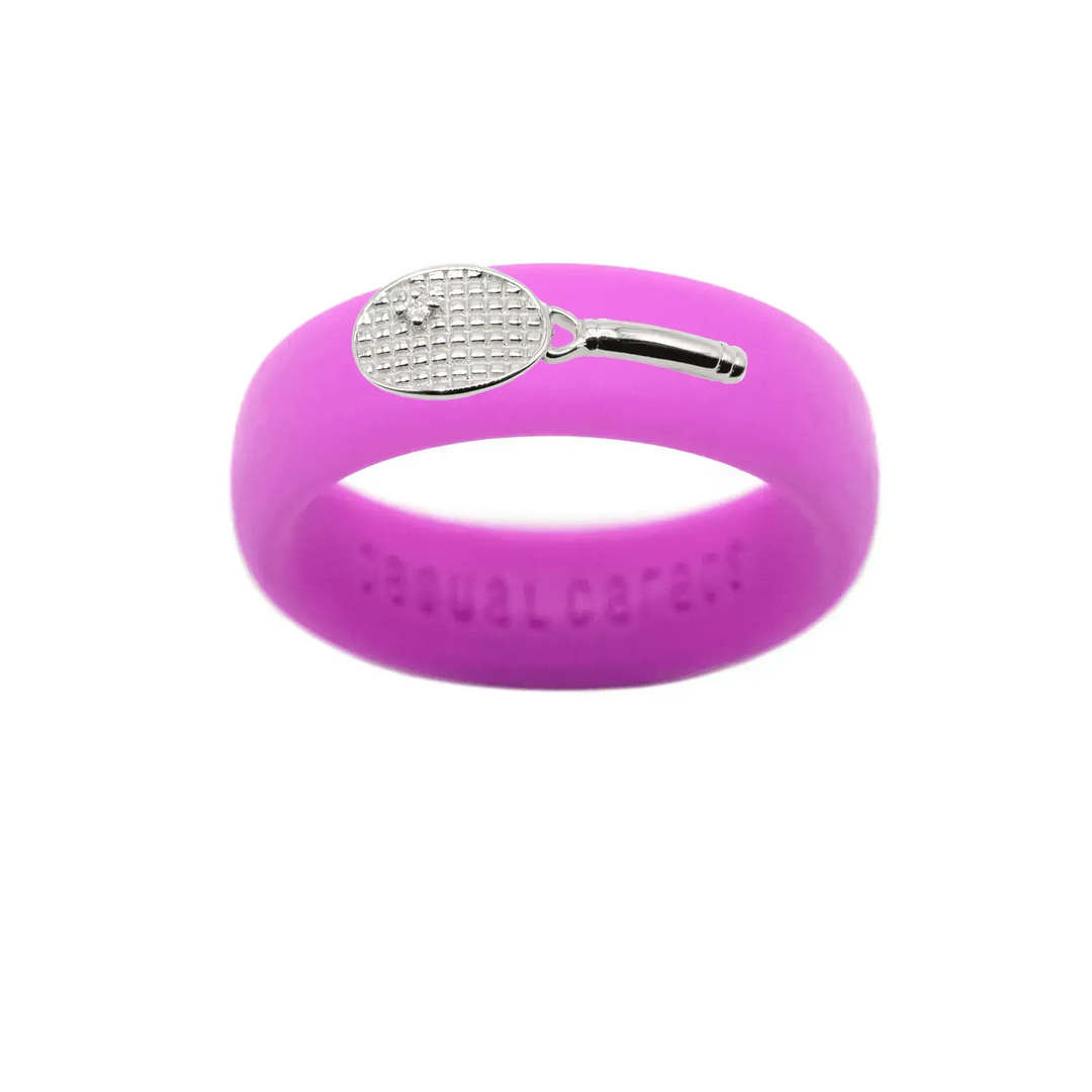 Sterling Silver Diamond Tennis Racket Silicone Ring - Size 4
