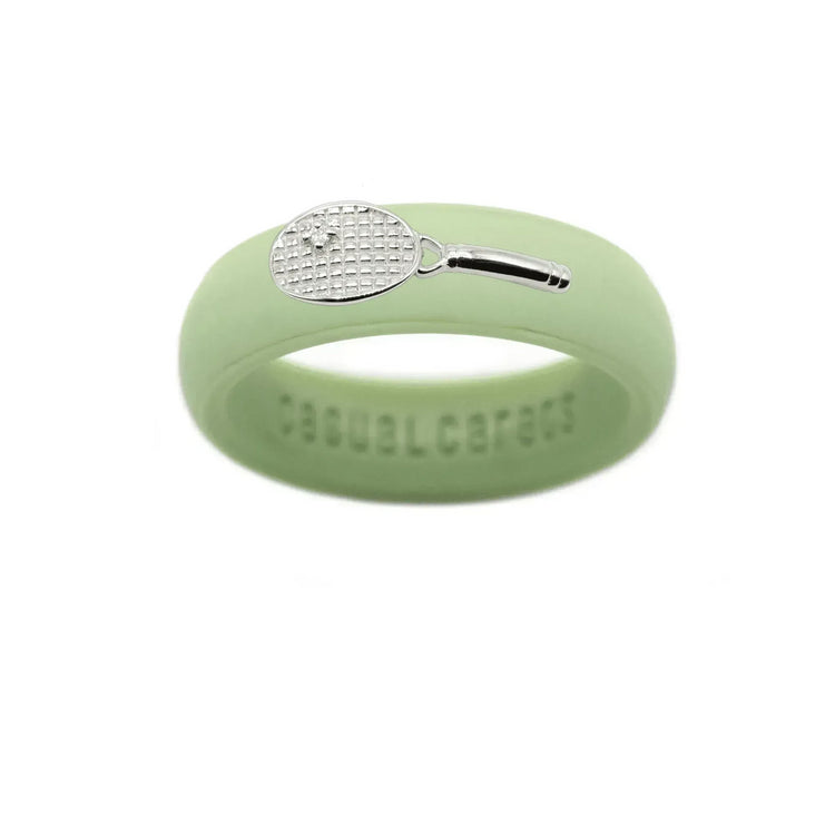 Sterling Silver Diamond Tennis Racket Silicone Ring - Size 4