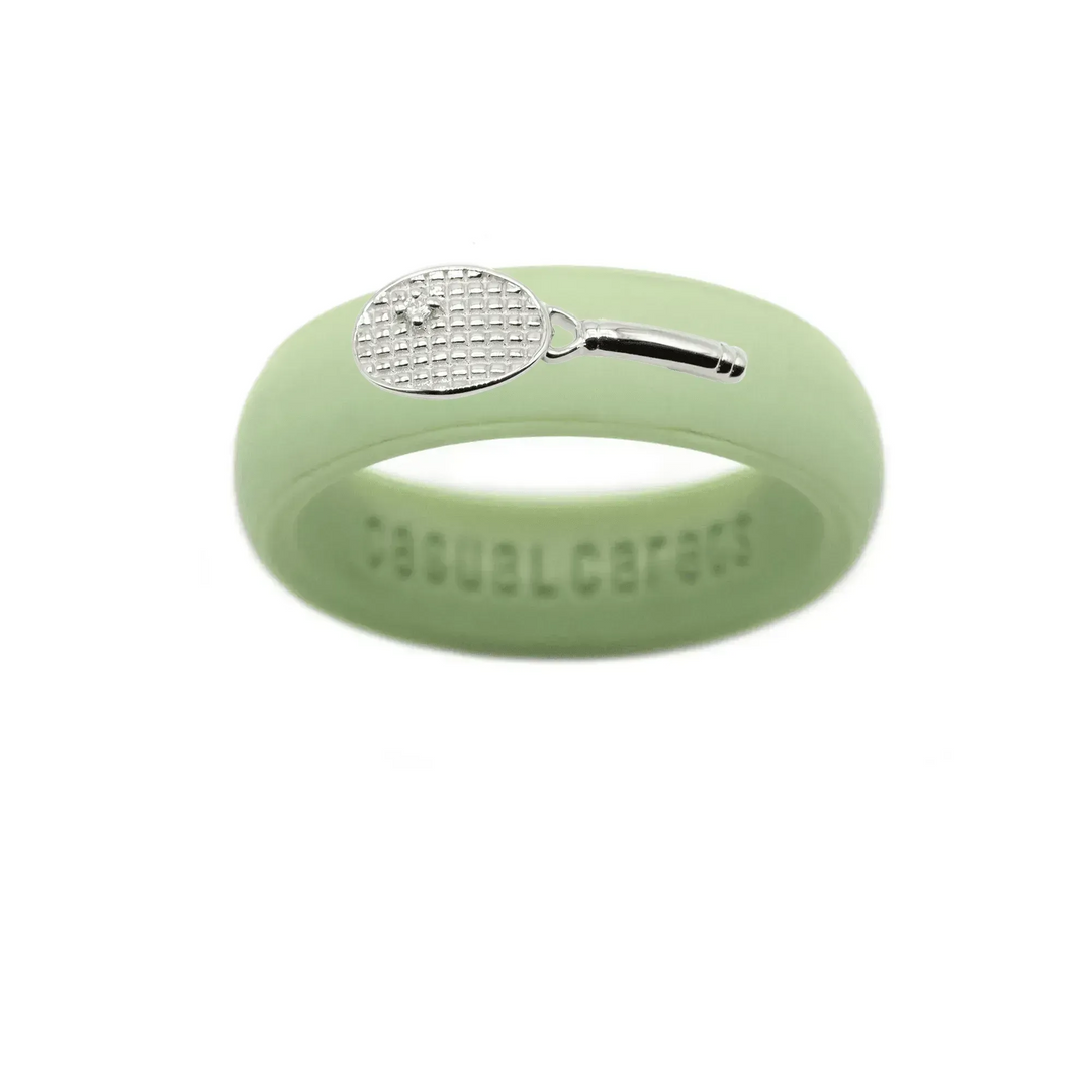 Sterling Silver Diamond Tennis Racket Silicone Ring - Size 4