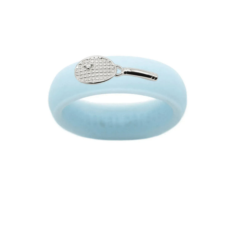 Sterling Silver Diamond Tennis Racket Silicone Ring - Size 4