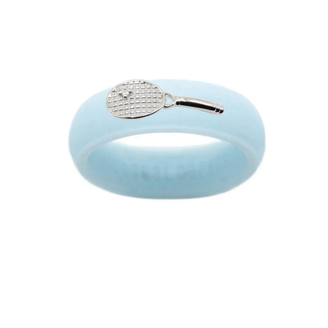 Sterling Silver Diamond Tennis Racket Silicone Ring - Size 4