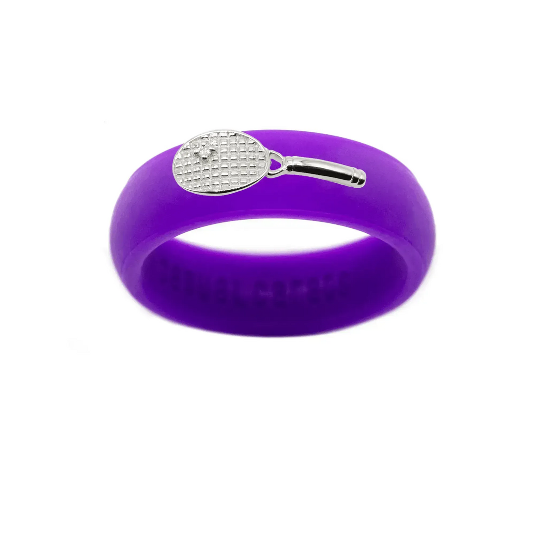Sterling Silver Diamond Tennis Racket Silicone Ring - Size 4