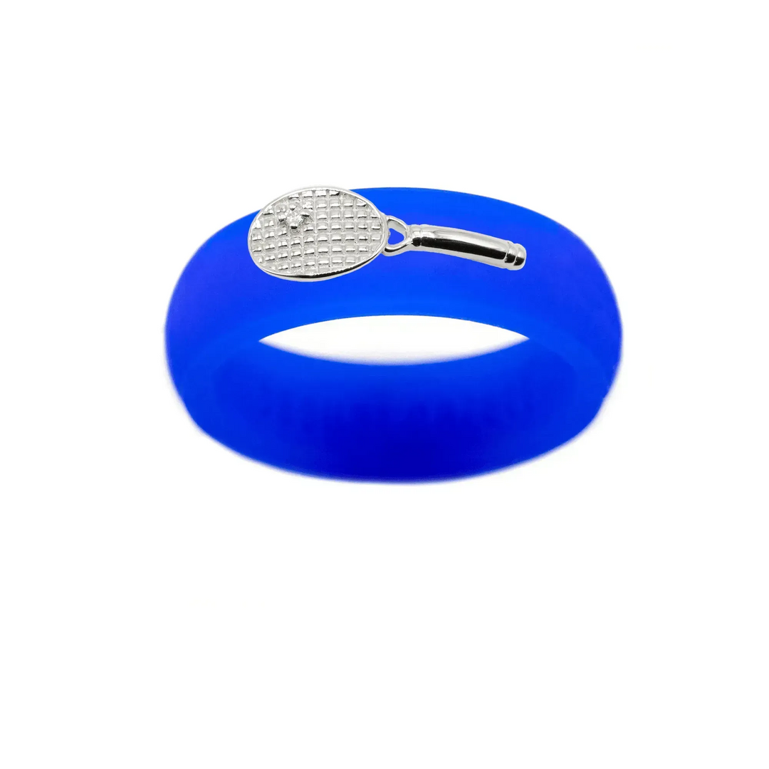 Sterling Silver Diamond Tennis Racket Silicone Ring - Size 4