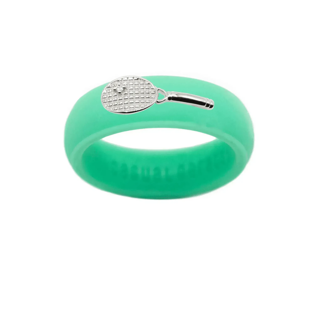 Sterling Silver Diamond Tennis Racket Silicone Ring - Size 4