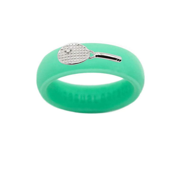 Sterling Silver Diamond Tennis Racket Silicone Ring - Size 9