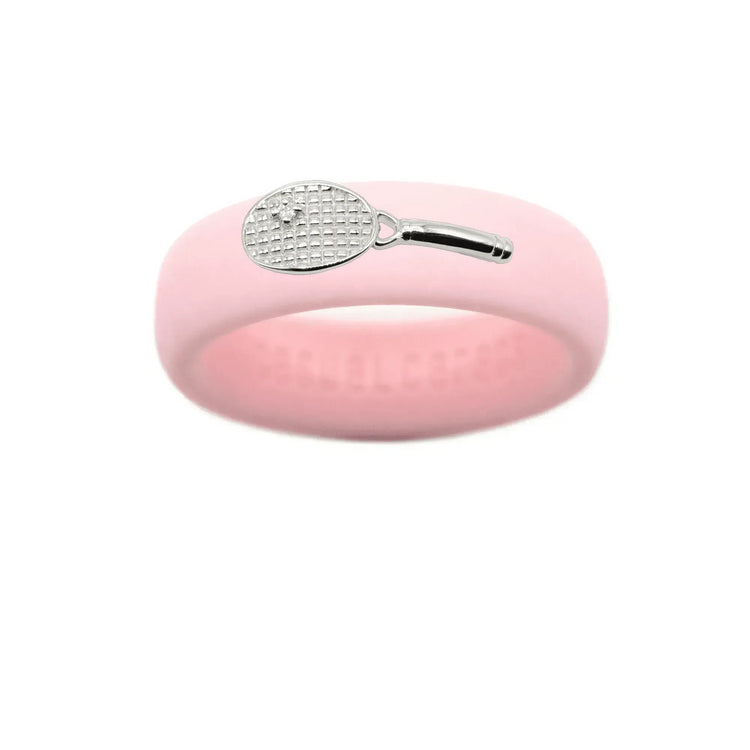 Sterling Silver Diamond Tennis Racket Silicone Ring - Size 4