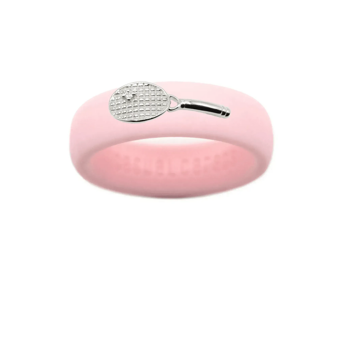 Sterling Silver Diamond Tennis Racket Silicone Ring - Size 4