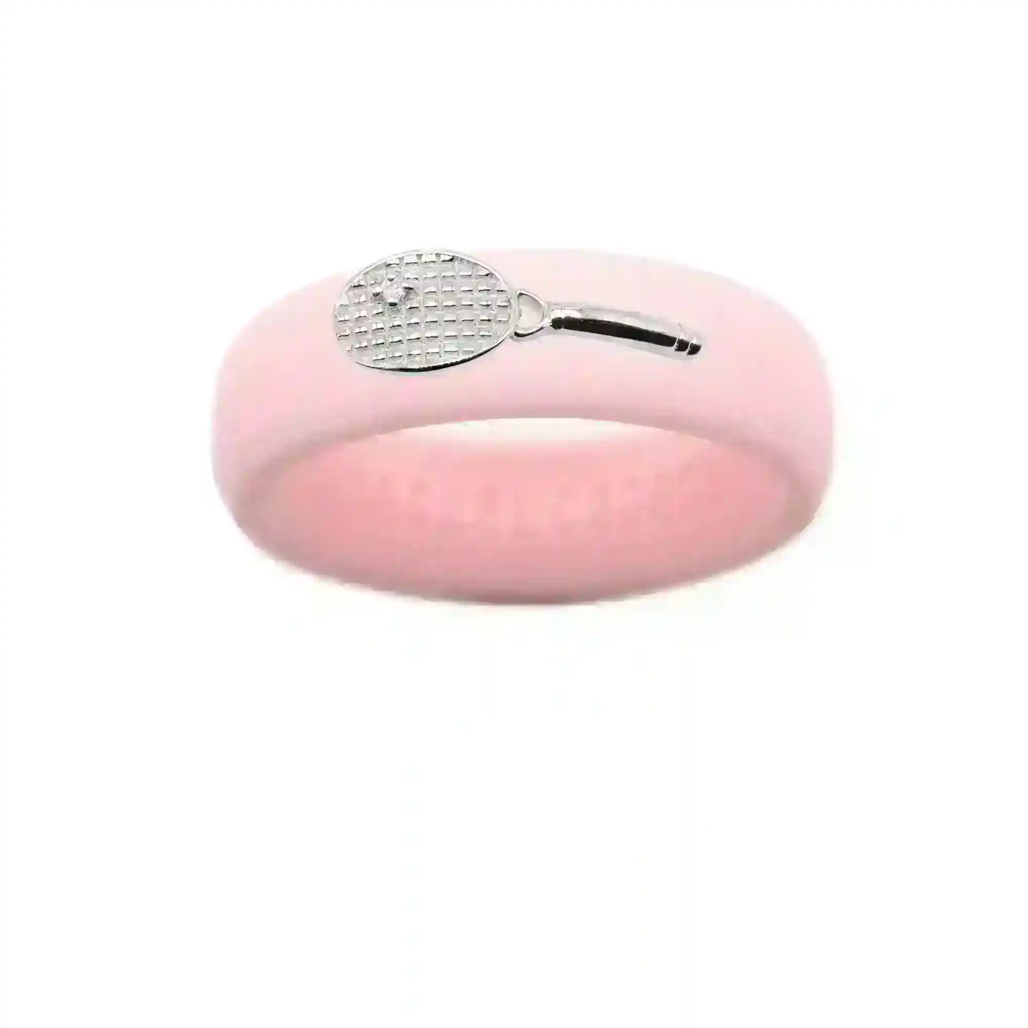 Sterling Silver Diamond Tennis Racket Silicone Ring - Size 8