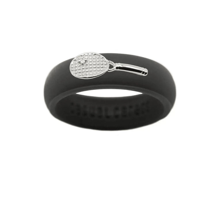Sterling Silver Diamond Tennis Racket Silicone Ring - Size 4