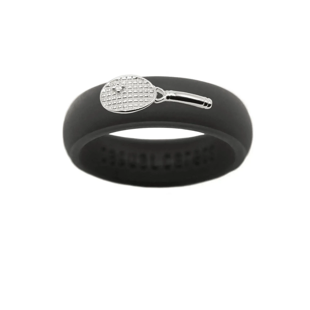 Sterling Silver Diamond Tennis Racket Silicone Ring - Size 4