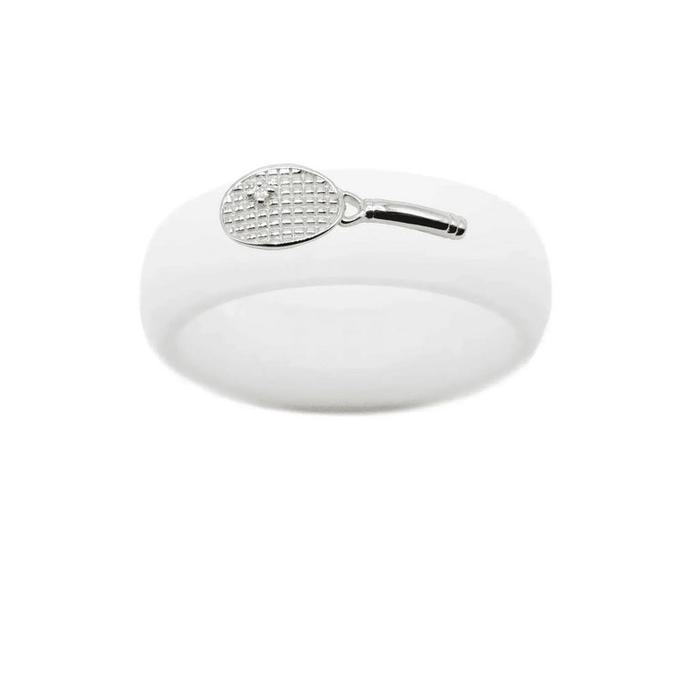 Sterling Silver Diamond Tennis Racket Silicone Ring - Size 4