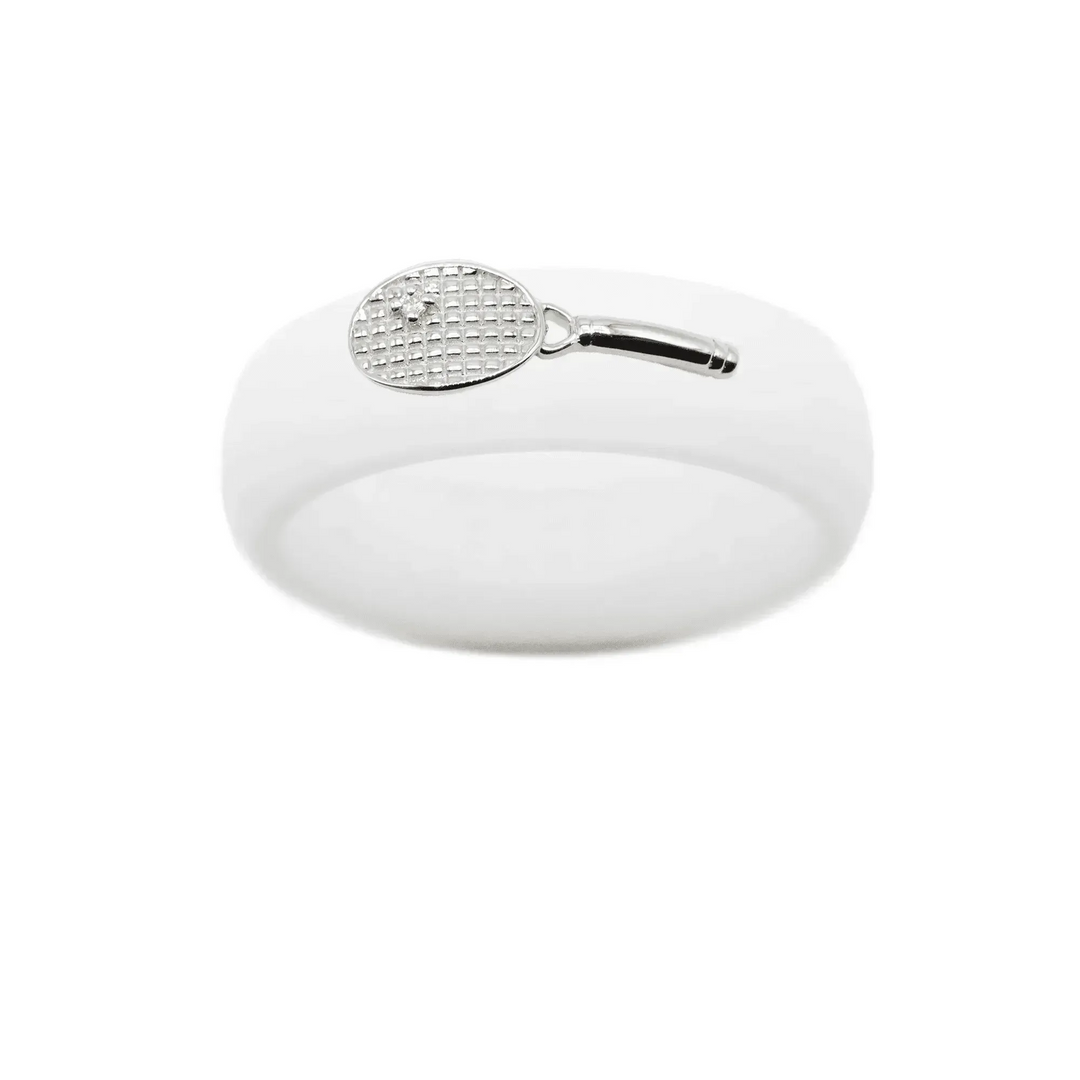 Sterling Silver Diamond Tennis Racket Silicone Ring - Size 4