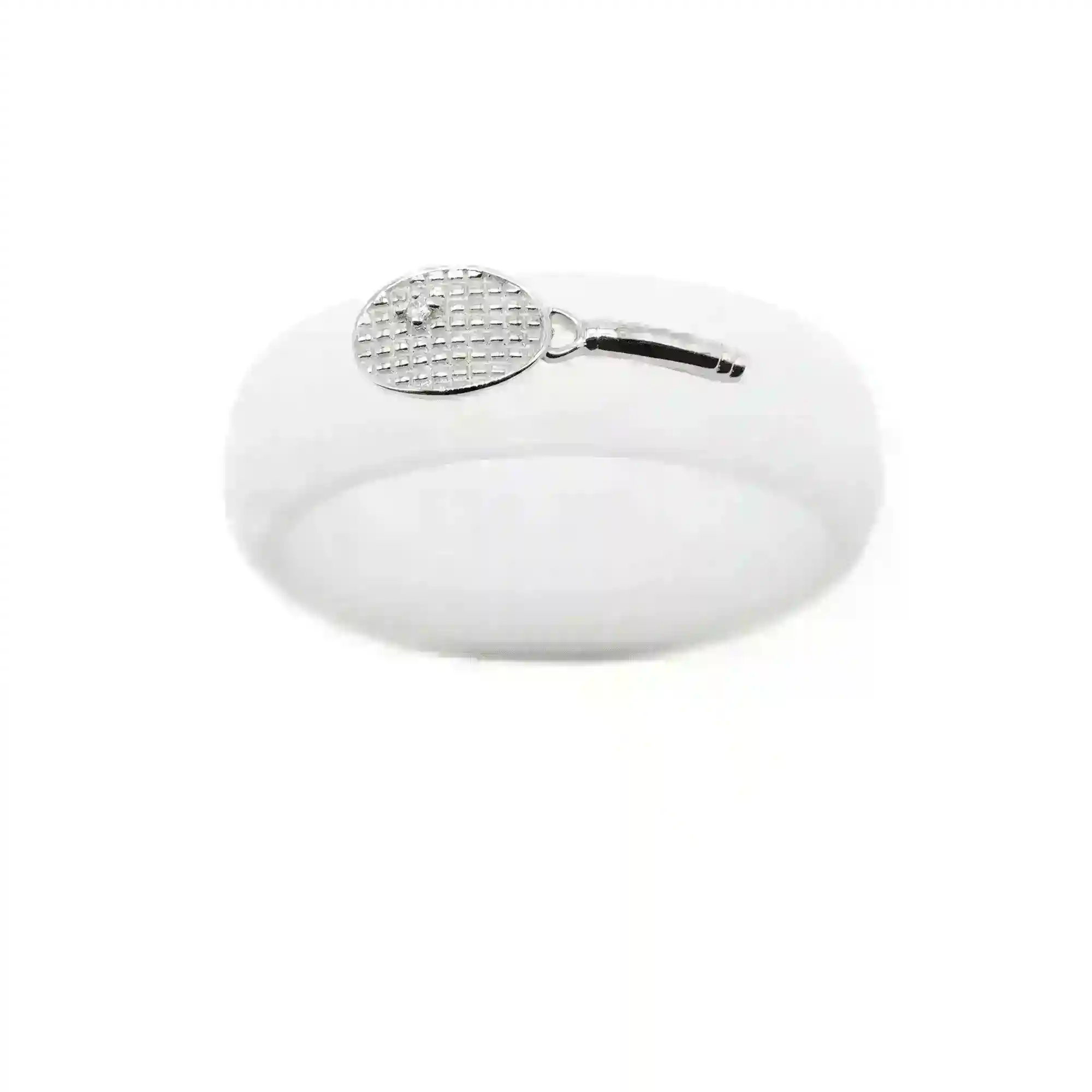 Sterling Silver Diamond Tennis Racket Silicone Ring - Size 4