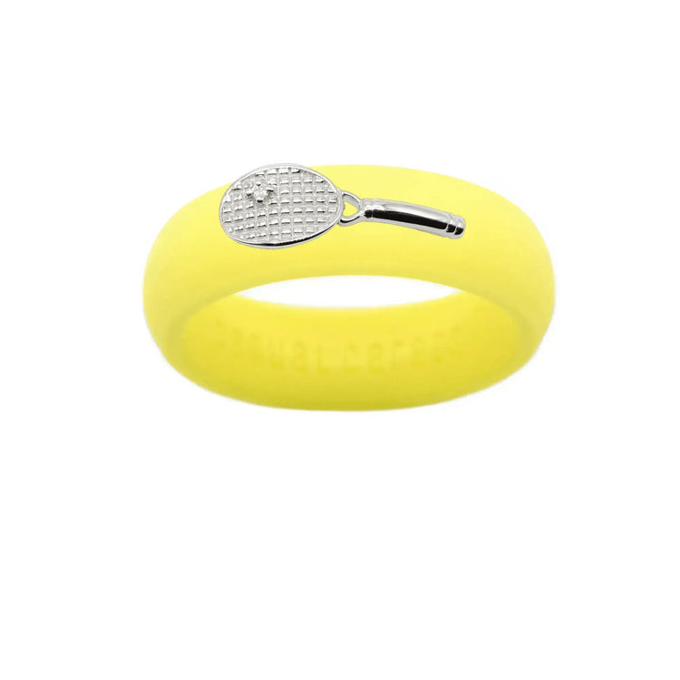Sterling Silver Diamond Tennis Racket Silicone Ring - Size 4