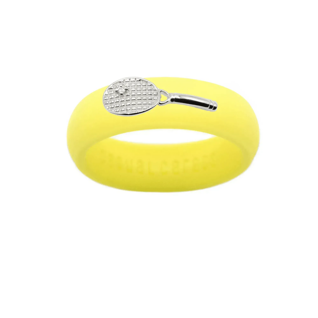 Sterling Silver Diamond Tennis Racket Silicone Ring - Size 4