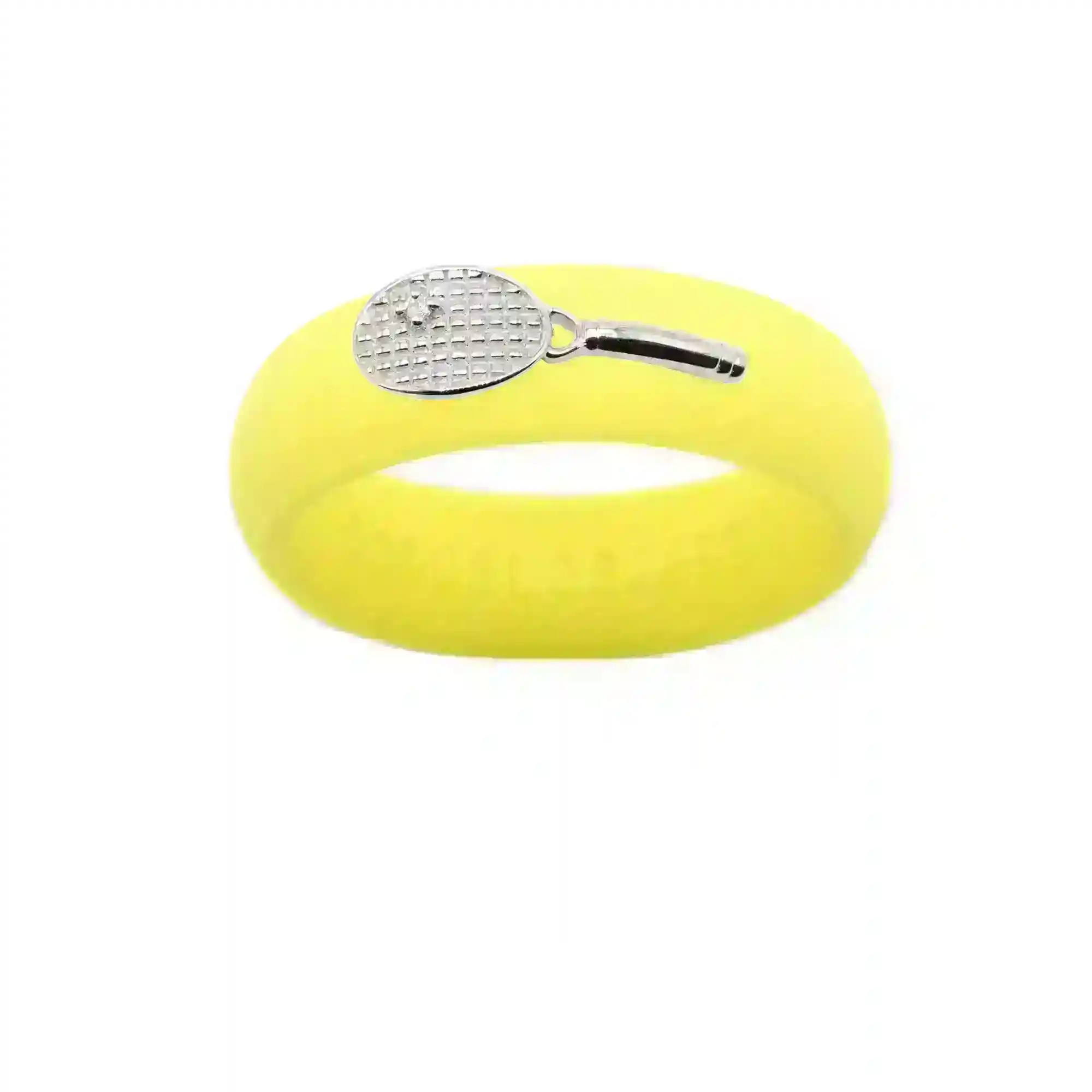 Sterling Silver Diamond Tennis Racket Silicone Ring - Size 8