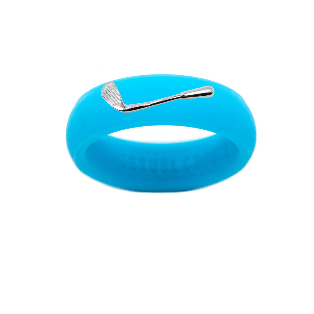 Sterling Silver Golf Club Silicone Ring - Size 7