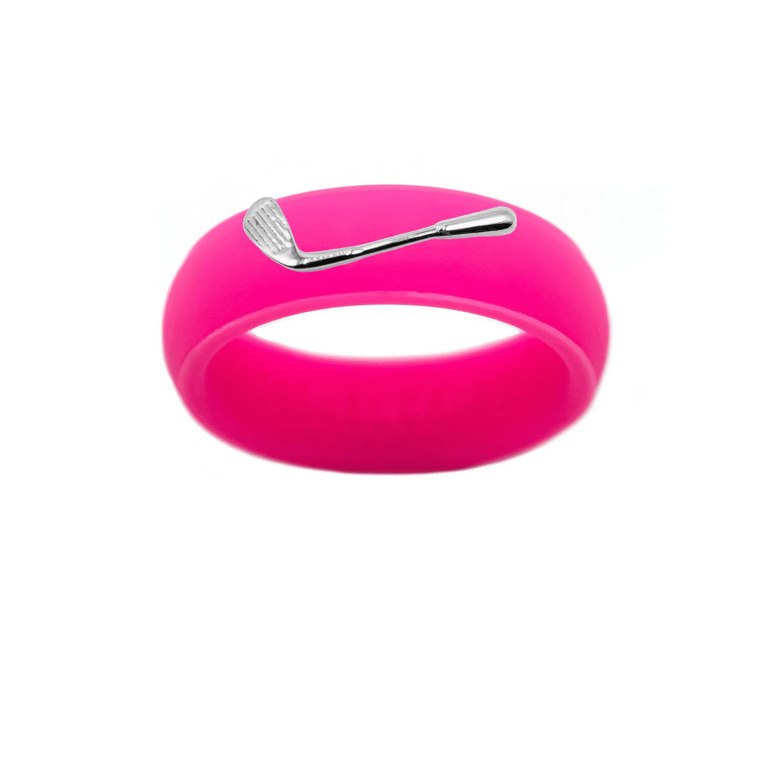 Sterling Silver Golf Club Silicone Ring - Size 7