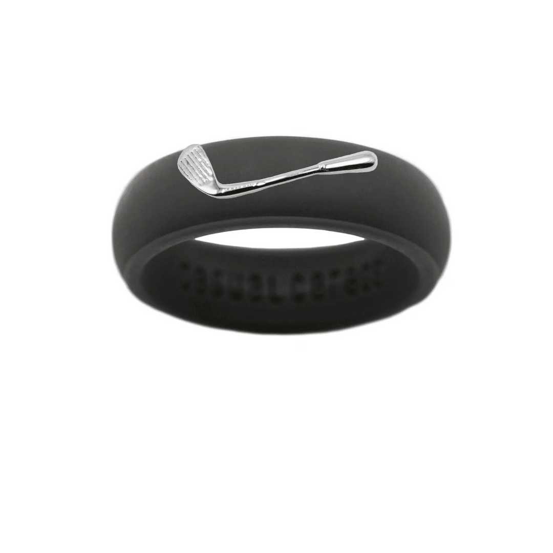 Sterling Silver Golf Club Silicone Ring - Size 7