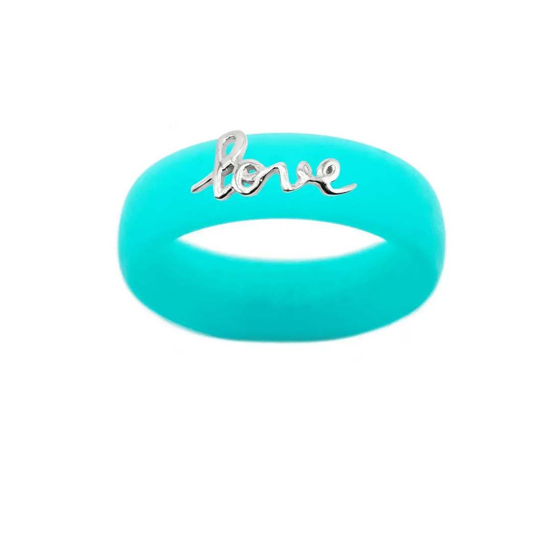 Sterling Silver Script "Love" Silicone Ring - Size 8