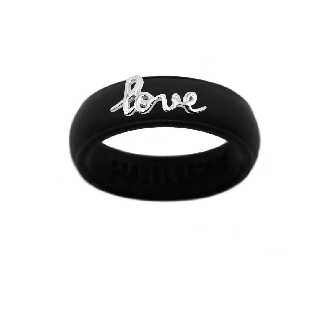 Sterling Silver Script "Love" Silicone Ring - Size 8