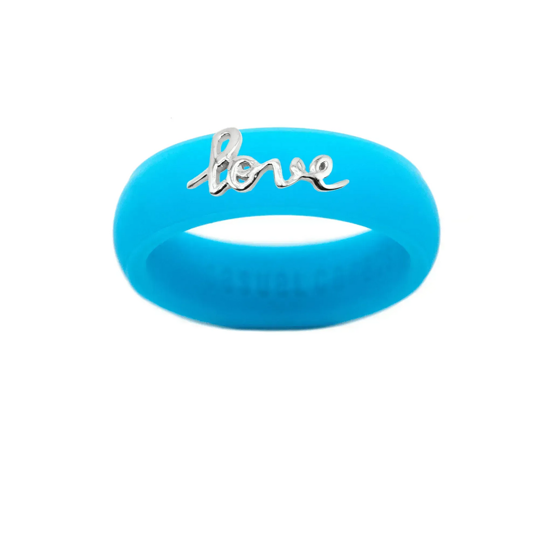 Sterling Silver Script "Love" Silicone Ring - Size 8